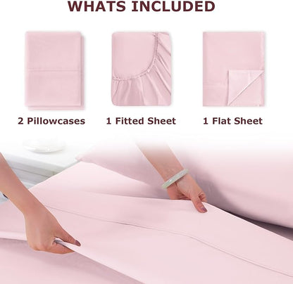 Queen Size Bed Sheet Set - 4 Piece Soft Microfiber Sheets with Deep Pockets, Cooling Technology, and Wrinkle-Free Pillowcase. Hotel-Quality, Durable Bedding, Light Pink