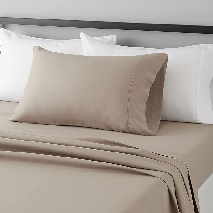 Amazon Basics Lightweight Super Soft Easy Care Microfiber 3-Piece Twin XL Sheet Set with 14-Inch Deep Pockets, Taupe, Solid