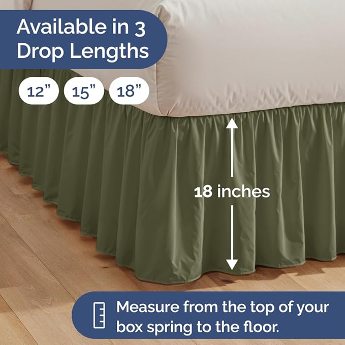 Bedskirt Queen Size Ruffle - 18 inch Drop Dust Ruffle Bed Skirt with Platform - Soft, Easy Fit, Premium Hotel Quality - Wrinkle, Fade & Shrink Resistant - for Women, Men, Kids and Teens - Sage Green