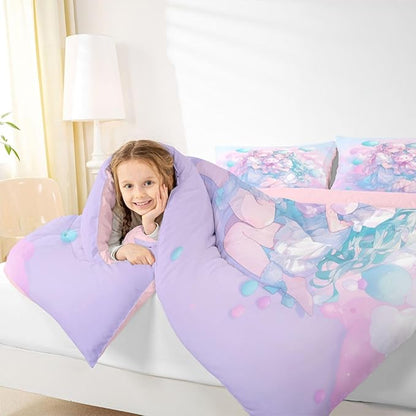 Erosebridal Anime Girl Kids Bedding | Girly Friendship Comforter Sets King,Fantasy Dreamy Girls Comforter Romance Ballons Duvet Insert with 2 Pillow Cases