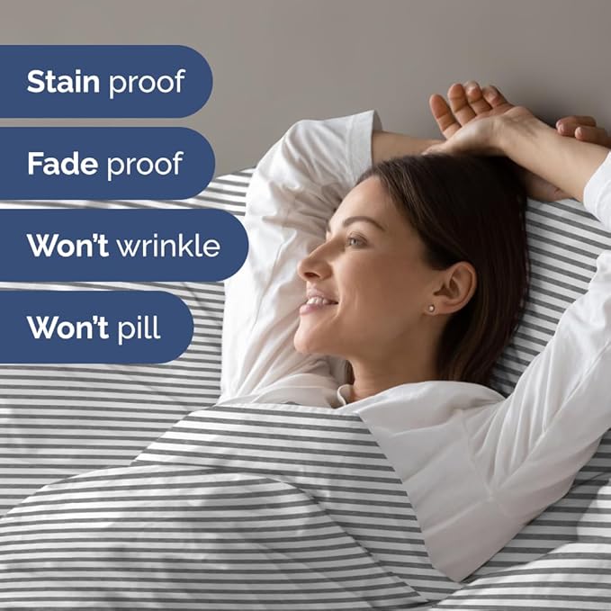 Full XL Bed Sheet - 4 Piece Full XL Bed Sheets Set - Soft, Breathable & Cooling - Hotel Luxury Bedding for Women, Men, Kids, Teens, Boys & Girls - Deep Pockets, Fade and Wrinkle Free - Grey Stripes