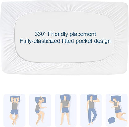2 Pack Twin Extra Long (XL) Mattress Protector Pad Waterproof Quilted, Breathable & Cooling Twin XL Mattress Cover Fitted for College Dorm Room Essentials with Deep Pocket Up to 14", (White)