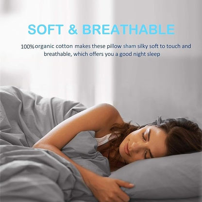 Comfort Beddings Queen Pillowcases Set of 4 – 100% Organic Cotton, 600 Thread Count Sateen, Soft & Comfy Pillow Covers with Envelope Closure, White Stripe, Queen Size 20 x 30 Inches