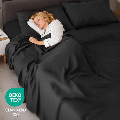 ClevaHome King Sheet Set, 4-Piece King Size Sheet Sets, Lightweight & Super Soft Easy Care Microfiber– Shrinkage & Fade Resistant Bedding Set with 14'' Deep Pockets (Black)