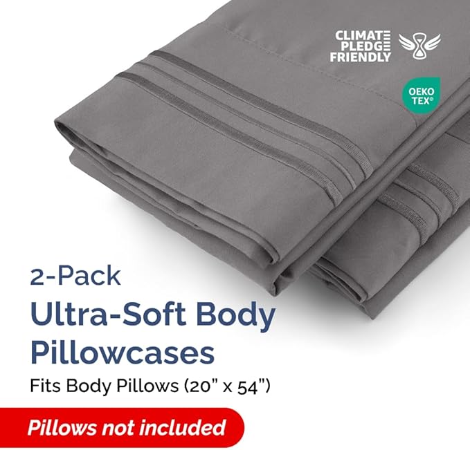 Body Pillowcases Set of 2-20x54 Long Body Pillow Case - Soft Body Pillow Cover for Sleeping & Side Sleepers - Comfy, Breathable & Wrinkle Free - Machine Washable w/Envelope Enclosure (Dark Grey)