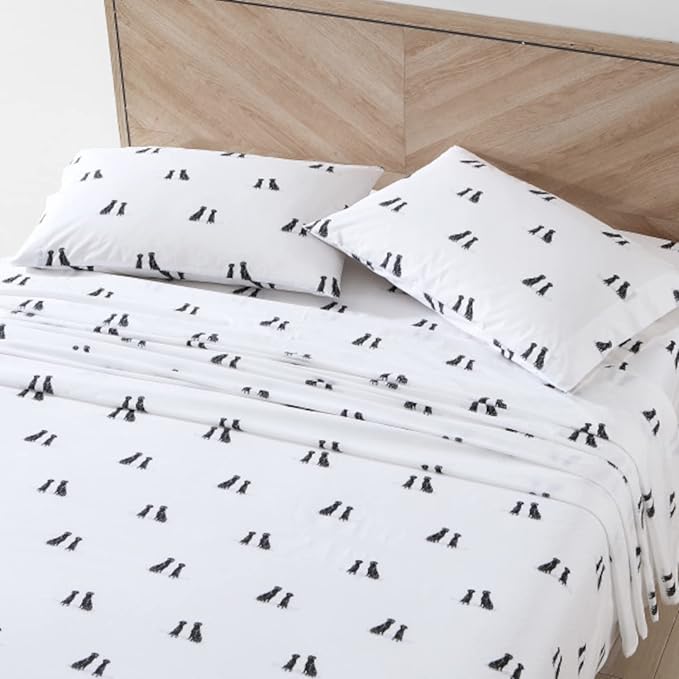 Eddie Bauer - Queen Sheets, Cotton Percale Bedding Set, Crisp & Cool Home Decor (Labrador Fields White, Queen)