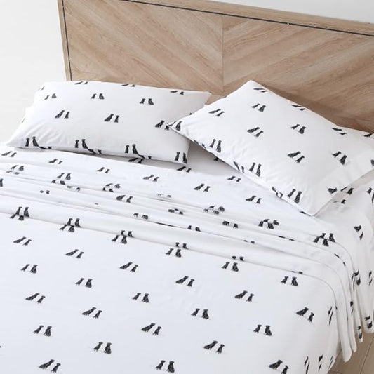 Eddie Bauer - King Sheets, Cotton Percale Bedding Set, Crisp & Cool Home Decor (Labrador Fields White, King)