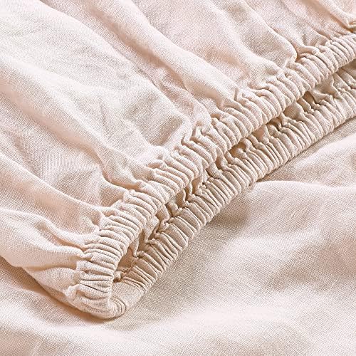 Sijo Stone Washed Organic French Linen Bed Sheet Set, GOTS Certified Organic, Best Cooling Linen Sheet Award by Sleep Foundation, 1 Flat Sheet Only (Blush, Full/Queen)