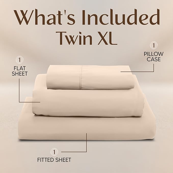 Utopia Bedding Twin XL Sheet Set – 3 Piece Bed Sheets for Twin XL Size Bed, Soft and Breathable Microfiber, Includes 1 Fitted Sheet, 1 Flat Sheet and 1 Pillowcase (Beige)