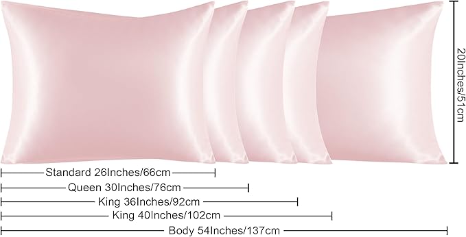 NTBAY 2 Pack Satin Standard Pillowcases for Hair and Skin, Luxurious and Silky Pillow Cases with Envelope Closure, 20x26 Inches, Light Pink