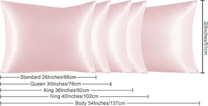 NTBAY Satin Body Pillowcase for Hair and Skin, Luxurious and Silky Pillow case with Envelope Closure, 20x54 Inches, Light Pink