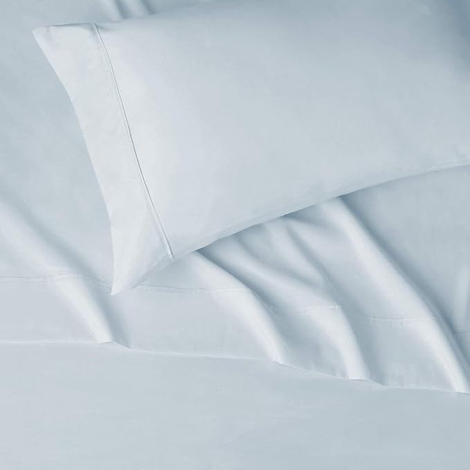 Amazon Basics Lightweight Super Soft Easy Care Wrinkle Free Breathable Brushed Microfiber 3 Piece Bed Sheet Set with 14-Inch Deep Pockets, Twin, Light Blue, Solid