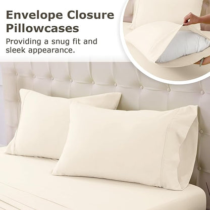 Twin Size Bed Sheet Set - 3 Piece Soft Microfiber Sheets with Deep Pockets, Cooling Technology, and Wrinkle-Free Pillowcase. Hotel-Quality, Durable Bedding, Cream