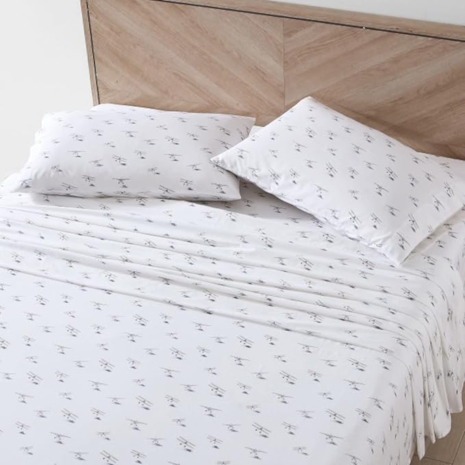 Eddie Bauer - Queen Sheets, Cotton Percale Bedding Set, Crisp & Cool Luxurious Bedding Set (Sea Planes Blue, Queen)