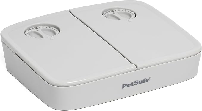 PetSafe Automatic 2 Meal Pet Feeder | Slow Feed Portion Control, Dial Timers Schedule 2 Automatic Meals in 30-Min Steps, Each Compartment Holds up to 1.5 Cups