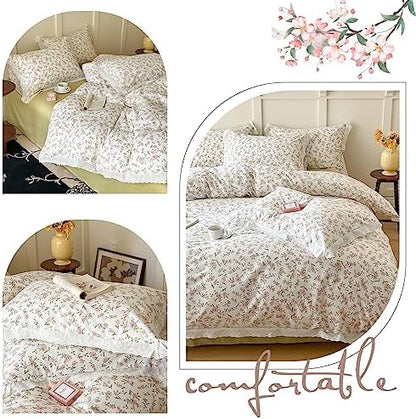 VM VOUGEMARKET Girls Lace Bedding Pink Flower Duvet Cover Set Queen