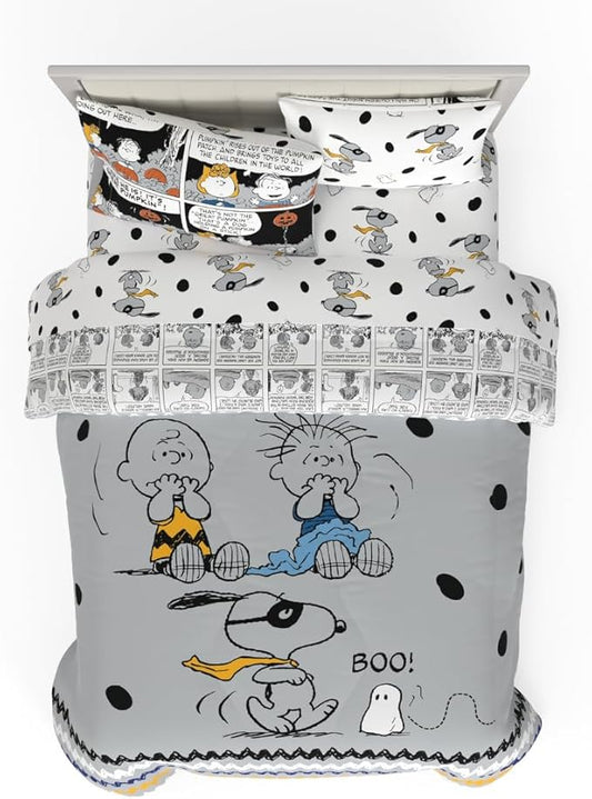 Peanuts Halloween Full Bed Set – Super Soft & Cozy 5 Piece Reversible Comforter and Sheet Set Featuring Snoopy & Charlie Brown, (Official Peanuts Product) by Franco