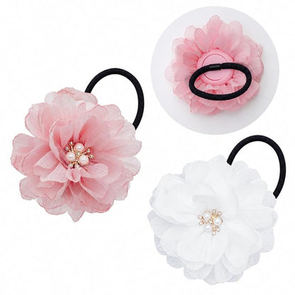 2 Pack Kids Hair Ties Holder for Airtag 2nd & 1st, Cute Flower Hidden Hair Elastic Band Tracker Case for Girls (Pink White, Thick Hair)