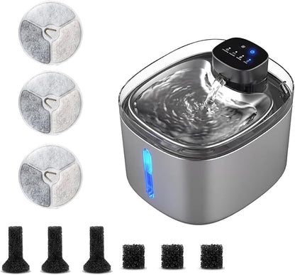 5L Smart Cat Dog Water Fountain, Stainless Wireless Dog Water Bowl | 5L wireless cat dog fountain for small dogs and multi-cat homes, sensor flow, quiet use, 4000mAh battery ,3 filter set