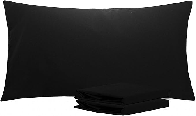 NTBAY King Pillowcase Set - 2 Pack Brushed Microfiber 20x40 Pillowcases - Soft, Wrinkle-Free, Fade-Resistant, Stain-Resistant, Black Pillowcases with Envelope Closure - 20x40 Inches, Black
