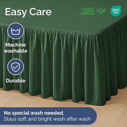 Bedskirt Queen Size Ruffle - 12 inch Drop Dust Ruffle Bed Skirt with Platform - Soft, Easy Fit, Premium Hotel Quality - Wrinkle, Fade & Shrink Resistant - for Women, Men, Kids & Teens - Emerald Green