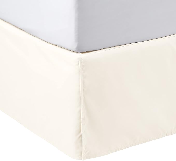 Amazon Basics Lightweight Pleated Bed Skirt, Machine Washable, Wrinkle and Fade Resistant, Queen, Off White