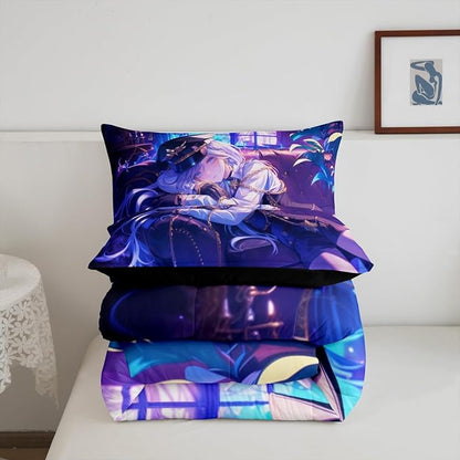 Erosebridal Japanese Anime Comforter Set,Cartoon Uniform Girls Bedding for Boys Teen Bedroom Decoration Cute Japanese Cartoon King Size Duvet Set, Anime Aesthetic Art Quilt with 2 Pillowcases