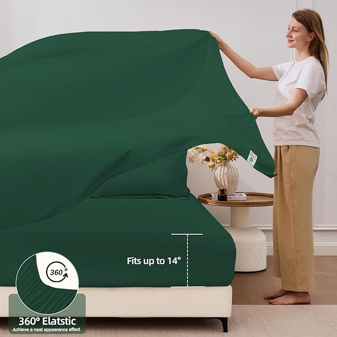 FUANNA 7 Pieces Full Size Comforter Sets, All Season Bedding Sets Full Size, Luxury Soft Bed in a Bag with Comforter, Flat Sheet, Fitted Sheet, Pillowcases & Pillow Shams, Emerald Green