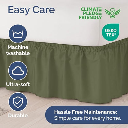 Wrap Around Dust Ruffle Bed Skirt - Sage Green - for Full Size Beds with 12 Inch Drop - Elastic Strap - Adjustable Pleated Bedskirt with Brushed Fabric and Wrinkle Free - for Women, Men, Kids & Teens