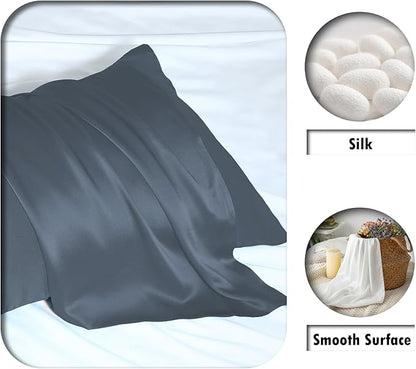Mulberry Silk Pillowcase for Hair and Skin Pillow Case with Hidden Zipper Soft Breathable Smooth Cooling Silk Pillow Covers for Sleeping (Space Grey, King,1Pcs)