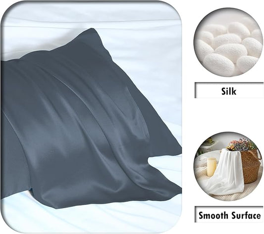 Silk Pillow Cases 2 Pack Soft Breathable and Sliky King Size Pillow Cases Set of 2,Natural Mulberry Silk Pillowcase Set of 2 for Hair and Skin with Hidden Zipper (Space Grey,20"X 36",2pcs)