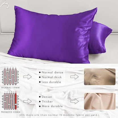 PROMEED 23 Momme Kids Silk Pillowcase 2 Pack with Laundry Bag, Natural Grade 6A+ Mulberry Silk Travel Toddler Pillow Case Set of 2, Zipper (Toddler/Travel 13"x18", Purple)