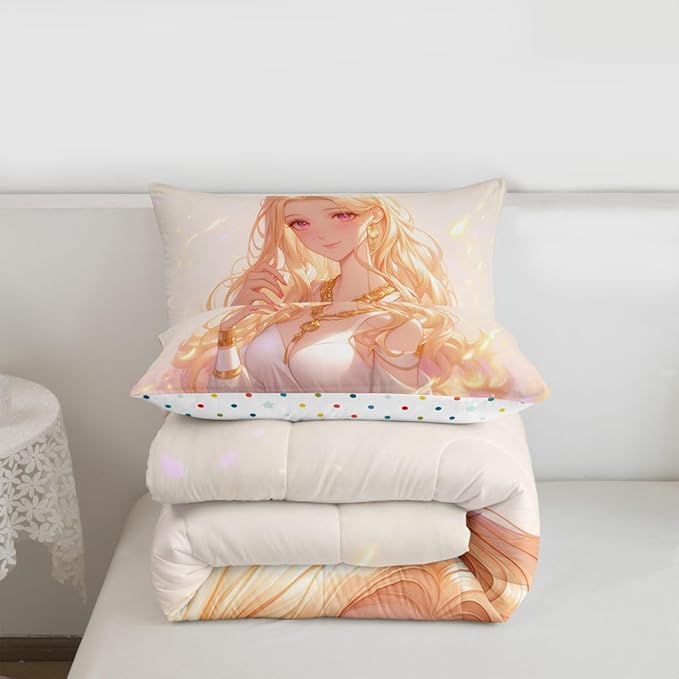 Erosebridal Kawaii Girly Comforter Set 3D Anime Gifts Bedding Sets, Japanese Girl Bedding for Kids Girls Lady Women Aesthetic Princess Bedding Comforter Sets King Size