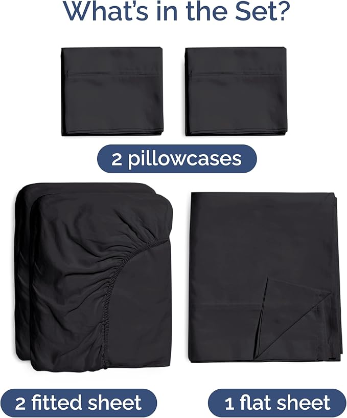 Sheets Split King Size - Cooling Sheets for Split King - 100% Rayon Derived from Bamboo - Ultra Soft, Breathable Hotel Luxury - 1 Flat & 1 Fitted & 2 Pillowcases w/ 16 Inch Deep Pockets - Black