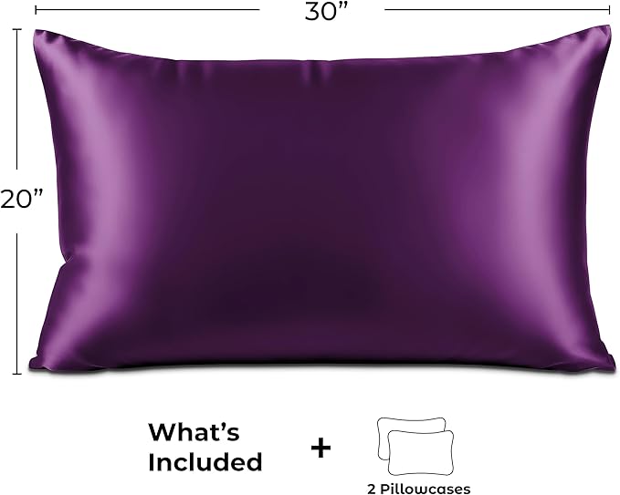 Pure Bedding Satin Pillowcase - Silky Pillow Cases for Hair and Skin - Satin Pillow Covers with Envelope Closure - Extra Soft Premium Microfiber - Pack of 2 - Queen Size (20"x30", Purple)