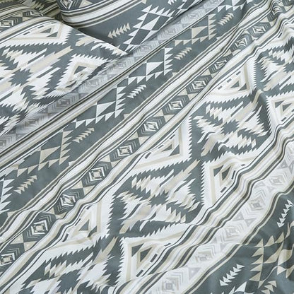 Chezmoi Collection 4-Piece Southwestern Geometric Motif Sheet Set California King Size - Multicolor Gray White Light Brown Printed Brushed Microfiber Lightweight Breathable Deep Pocket Bed Sheets