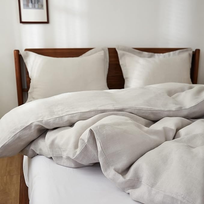 Simple&Opulence 100% Linen Pillow Case Queen Size Set of 2, Grey Pillow Covers with Overlap Closure, Luxury Breathable Pillowcases Protectors Suitable for All-Season (20" X 26", Grey)