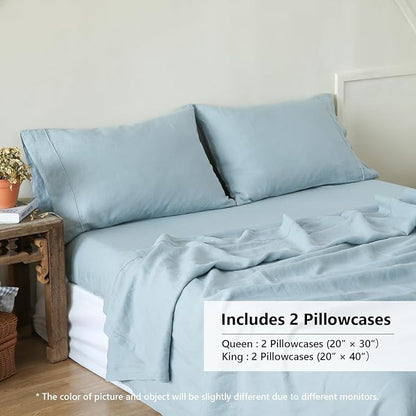 Simple&Opulence 100% French Linen Pillowcase Queen Size-Set of 2- Washed Solid Color Pillow Cases Embroidered -Soft and Durable (Dusty Blue, 20''x30'')