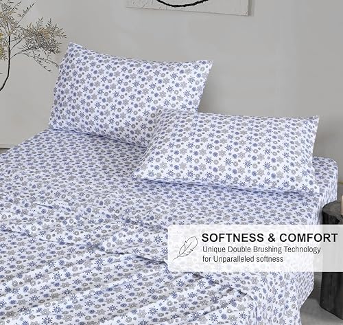 RUVANTI Flannel Sheets Full Size, Snow Flake Grey