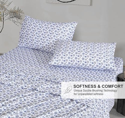 RUVANTI Flannel Sheets Full Size, Snow Flake Grey
