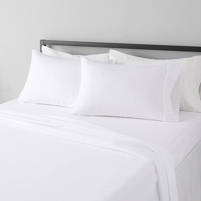 Amazon Basics Breathable, Machine Washable, Wrinkle Resistant Microfiber 4-Piece Bed Sheet Set with 14-Inch Deep Pockets, King, Bright White, Solid