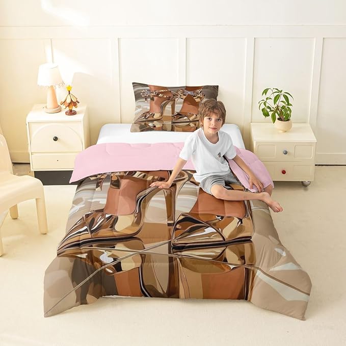 Erosebridal High-Heels Girlish Girls Comforter Set Toddler Size Romantic Fashion Bedding Set Fashionable Gorgeous Quilt for Kids Children Women Bedroom Decor Modern Minimalist Gold Down Comforter