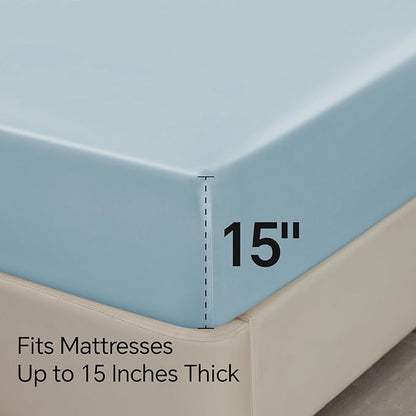BEDELITE Satin Sheets Twin Size Bed Set, Luxury Soft Light Blue Silky Sheets for Hair and Skin, Similar to Silk Bed Sheets Set 3 Pieces with 1 Deep Pocket Fitted Sheet, 1 Flat Sheet, and 1 Pillowcase