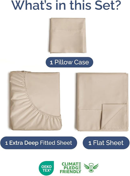 Extra Deep Pocket Twin XL Size Sheet Set - 3 Piece Breathable & Cooling Bed Sheets - Hotel Luxury Bedding w/ 16 to 21 inch Extra Deep Pockets - Ultra-Soft, Fade & Wrinkle Resistant - Oeko-Tex - Wheat