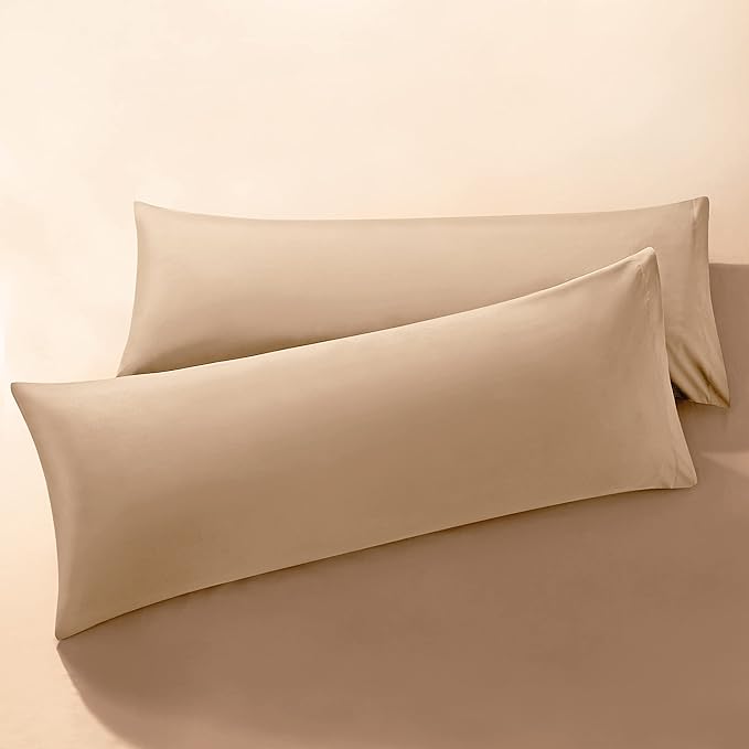 MILVOWOC 2Pcs Brushed Microfiber Body Pillowcases - 20 x 48 Inch, Camel Pillow Case Set Non Slip Envelope Pillow Cover with Moisture Absorption and Anti-Wrinkle