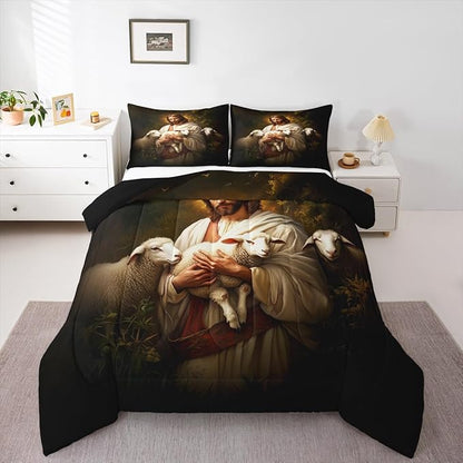 Castle Fairy Sheep Print Twin Size Comforter Set,Rustic Farmhouse Duvet Set Soft Bed Collection,Cute Animals Bedding Comforter for Boys Girls Bedroom,2 Pcs