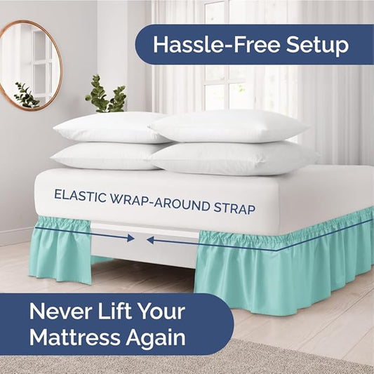 Wrap Around Dust Ruffle Bed Skirt - Spa Blue - Twin/Twin XL Size Beds with 18 Inch Drop - Easy Fit Elastic Strap - Adjustable Pleated Bedskirt w/Brushed Fabric Wrinkle Free - Women, Men, Kids & Teens