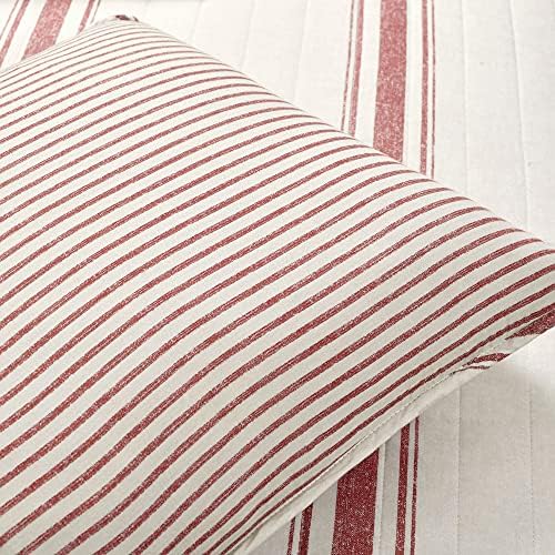 Lush Decor Farmhouse Stripe Reversible Cotton Quilt King Size 3 Piece Set Red - Farmhouse Bedding Set King Quilt - Striped Bedding
