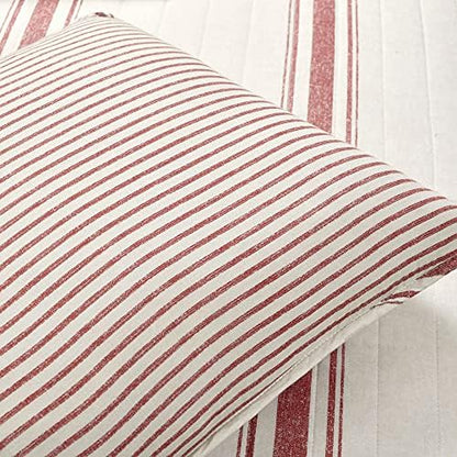 Lush Decor Farmhouse Stripe Reversible Cotton Quilt King Size 3 Piece Set Red - Farmhouse Bedding Set King Quilt - Striped Bedding