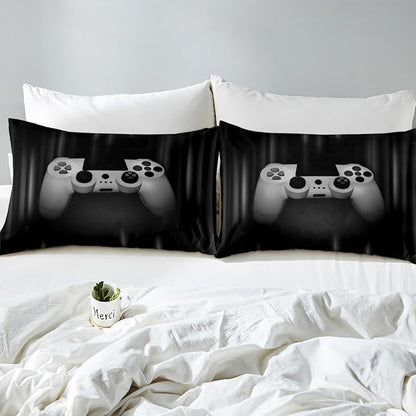 Feelyou Boys Gamer Comforter Set King Size Bedding Set for Kids Gaming Comforter Gray Black Video Games Gamepad Room Decor for Teens Child Super Soft Geometric Duvet Quilted Son Grandson Gift